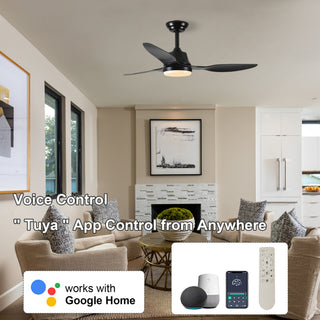 Ceiling Fan With Light, 3 Blades, Remote Control, 6 Speed Reversible DC Motor For Living Room - Black