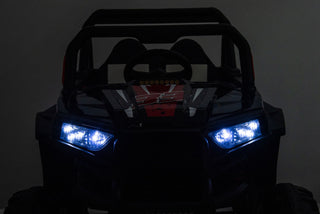 12V7A*2 30W*4 Four-Wheel Drive Seat One Button Start, Forward And Backward, High And Low Speed, Music, Front Light, Power Display, Two Doors Can Open, 2.4G R / C, Seat Belt Four Wheel Absorber