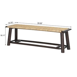 Farmhouse Modern Solid Wood Rattan Bench Multi Functional Design 59" Indoor & Covered Outdoor Bench - Walnut