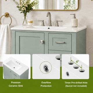 Bathroom Vanity With Sink, Soft Closing Door And Drawers - Light Green