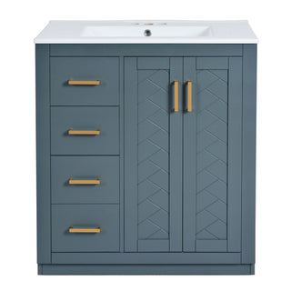 Ceramic Sink Combo, Freestanding Vanity Set With 3 Drawers & Soft Closing Doors