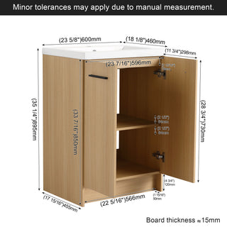 Freestanding Bathroom Vanity Set With Tall Linen Cabinet, Single Sink, Extra Storage, Soft Close Doors - Glossy White / Light Oak