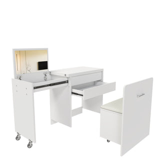 Folding Desk With Mirror And Storage Stol For Bedroom