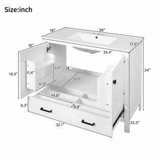 Bathroom Vanity With Sink, Soft Close Doors, Double Shelves & Divided Drawer