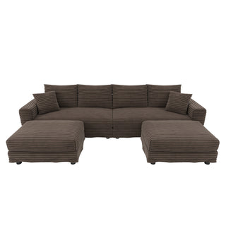 Deep Seat Convertible Sofa With Soft Pillows And Ottomans