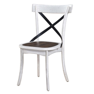 2 Pieces Set Dining Side Chair Rustic Modern Farmhouse Design Retro Design With Metal X Design - Antique Dark Oak / Antique White