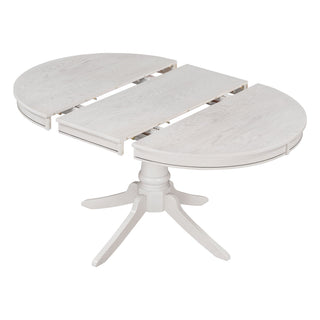 Trexm 5-Piece Retro Functional Dining Table Set Wood Round Extendable Dining Table And 4 Upholstered Dining Chairs (Antique White)