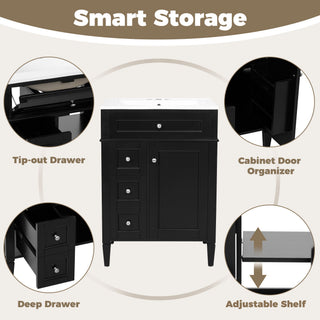 Bathroom Vanity With Top Sink, Storage Cabinet With 2 Drawers And Tip-Out Drawer
