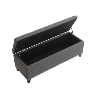 Button-Tufted Storage Ottoman With Safety Close Hinge