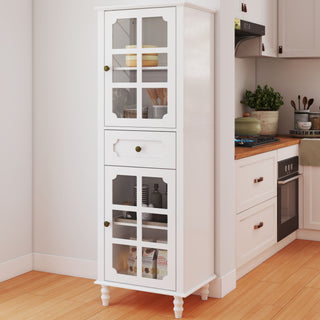 Storage Cabinet, Freestanding Curio Cabinet With Grid Doors & Drawer, Pantry Display Cabinet For Kitchen