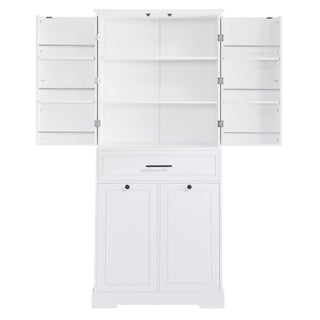 Freestanding Bathroom Storage Cabinet With Doors, Drawers, And Tilt Out Laundry Hamper - White