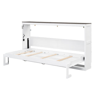 Murphy Bed With LED Light, Foldable Wall Bed Cabinet
