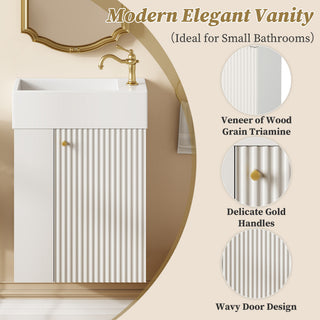 Floating Bathroom Vanity With Resin Basin, Left Side Storage - White