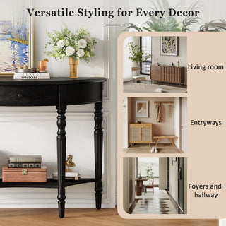 Half Moon Console Table With Drawer & Shelf