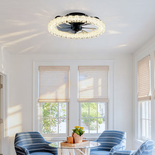 LED Light Source And Remote Control, 3000 - 6500K Dimmable Flush Mount LED Fan Light, 6 Speeds, Quiet DC Motor - Matte Black