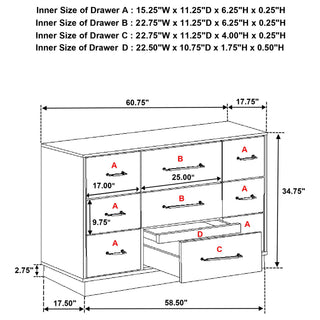 Edmondson - 9 Drawer Dresser With Hidden Jewelry Tray - Natural / Gray