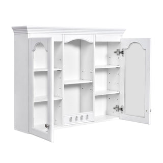 Wall-Mounted Medicine Cabinet With 2 Glass Doors, Adjustable Shelves - White