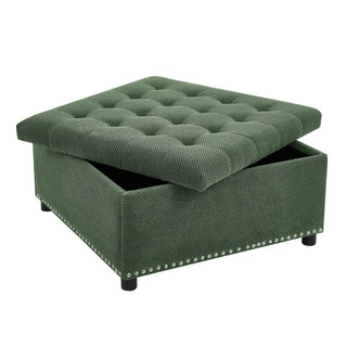 Square Tufted Storage Ottoman With Nailhead Trim
