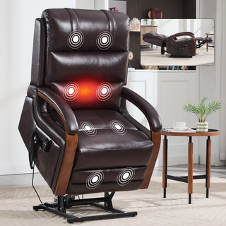 Power Lift Recliner Chair Dual Motor Infinite Position With Heat Massage And Heavy Duty Motion Mechanism - Brown