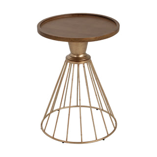 Hollow - Edge Retro Art Pine Side Table With Antique And Natural Color, Iron And Pine Construction - Antique Gold / Natural