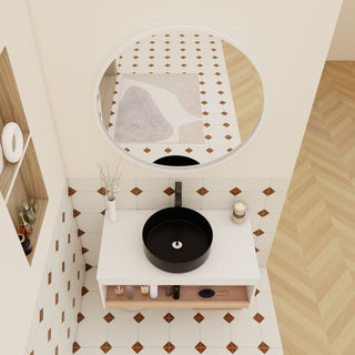 Floating Bathroom Vanity With Glossy Round Vessel Sink