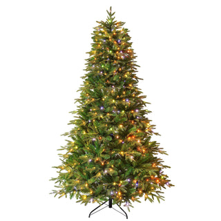 7.5Ft Premium Life Like Full Flocked Christmas Tree With Stand, Fire Resistant Tips, Warm & Colorful LED Lights - Green