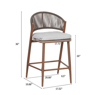 Outdoor 26" Counter Height Metal Frame Counter Stools With Scallop Shaped Backrest & Water Resistant Cushions