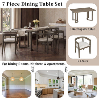 Rectangular Dining Table Set For 6 With Upholstered Barrel Back Chairs