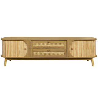 Rattan TV Stand For Tvs Up To 75'', Modern Farmhouse Media Console, Entertainment Center With Legs, TV Cabinet For Living Room, Home Theatre - Natural Wood