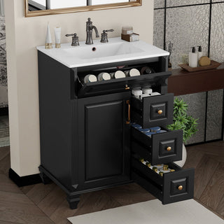 Freestanding Bathroom Vanity With Sink, 3 Drawers & Flip-Out Drawer
