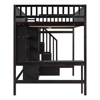 Loft Bed With Bookshelf, Drawers, Desk, And Wardrobe