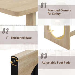 7 Piece Dining Table Set For 6, Rectangular Table & 6 Upholstered Chairs, Sturdy U - Shaped Base For Dining Room - Light Oak