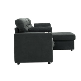 Convertible L - Shaped Sectional Sofa Bed With Storage Chaise, Cup Holders
