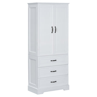 Tall Bathroom Storage Cabinet With 2 Doors And Drawers, Adjustable Shelf - White
