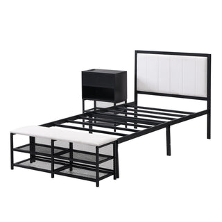 Platform Bed With 2 Tier Storage Shelves, Storage Cabinet