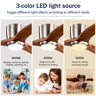 Flush Mount Fan Light, 3 Blades Ceiling Fan With Lights Remote Control, Quiet DC Motor, 6 Speed - Nickel