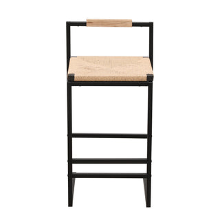 Stylish (Set of 2) Bar Stools With Backrest And Paper Rope Woven Seat, Counter Height Dining Chairs For Kitchen - Natural