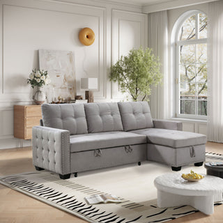 Reversible Sectional Storage Sleeper Sofa Bed, L-Shape 2 Seat Sectional Chaise With Storage, Skin-Feeling Fabric