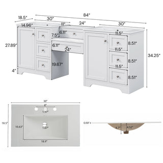 Double Sink Bathroom Vanity With Countertop, 2 Ceramic Sinks, 6 Drawers, Soft Close Design