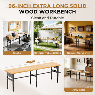 Adjustable Workbench, Side Pegboard, 4 Height Settings, Power Outlet, Storage Box, Wheels Or Leveling Feet - Black