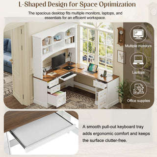 Space Saving L-Shaped Computer Desk With Keyboard Tray & Charging Stations