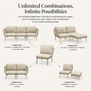 Modular Patio Armless Sofa Chair With Thick Cushion - Off White