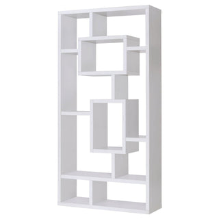 Geometric 10 Shelf Open Back Bookcase With Interlocking Shelves - White