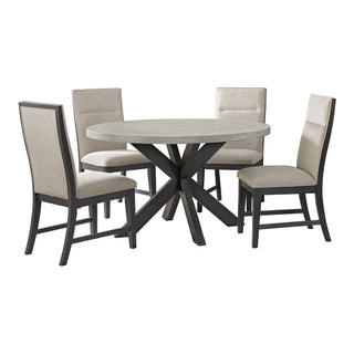 Axel - 5 Piece Standard Height Dining Set (Round Table And Four Fabric Chairs) - Espresso / Light Gray