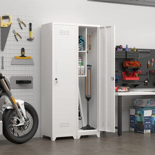 Broom Storage Cabinet Narrow Slim With Hooks And Shelves, Heavy-Duty