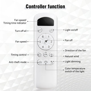 Ceiling Fan With 3 Color Dimmable 5 Blades Remote Control Reversible DC Motor And LED Light - Black