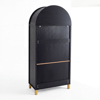 Tall Arched Cabinet With Rattan Doors & Adjustable Shelves