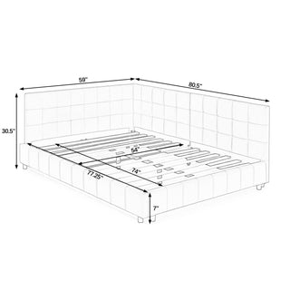 Upholstered Bed Frame With Tufted Backrest And Armrests