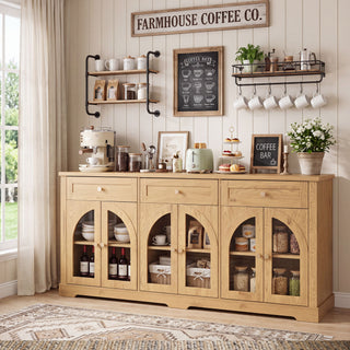 Sideboard Cabinet With 3 Drawers And 6 Arched Glass Doors