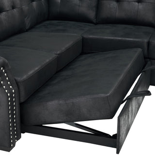 U Shape Sectional Sleeper Sofa With Pull Out Bed And Storage Chaise - Black